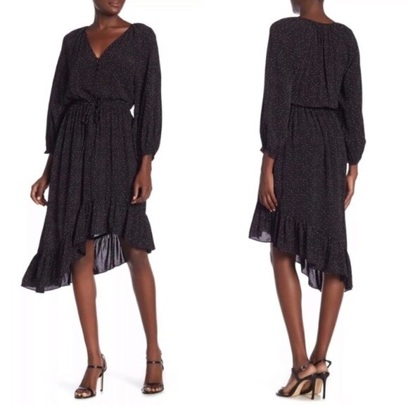 NEW Joie S Alithea Polka Dot Heart Print Blouson A-line Midi Dress Asymmetrical - Picture 1 of 13